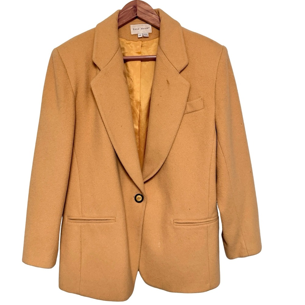 Vintage Field Manor Wool Cashmere Blazer 12 Mustard Yellow Career Chic USA 90s